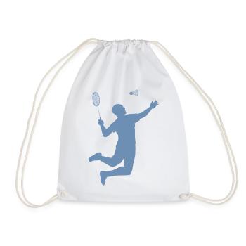 Minimalist Badminton Silhouette Design - Drawstring Bag - white - Front