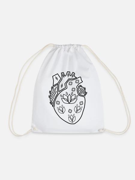 shape of my heart - black - Drawstring Bag - white
