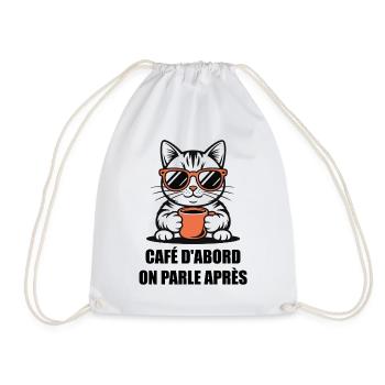 Humour Chat Café - Café D'abord On Parle Après - Sac de sport léger - blanc - Devant