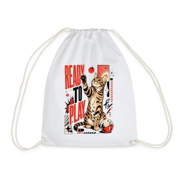 Ready to Play – Playing Bengal Cat in Action - Drawstring Bag - white - Front