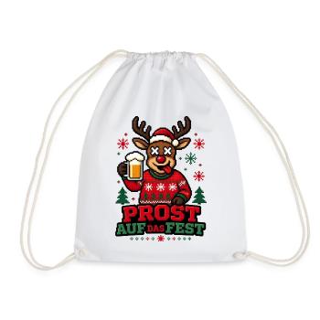 Prost auf das Fest – Rentier Bier Ugly Sweater - Turnbeutel - Weiß - Vorne