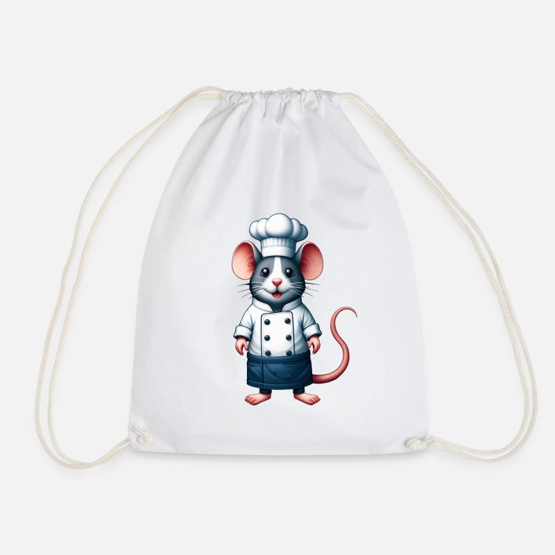 Cartoon Rat Mouse Outfit Chef Cooking Kitchen - Drawstring Bag - white