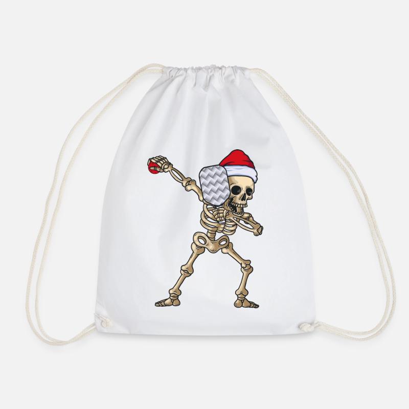 Pickleball Skeleton with Santa Hat Christmas Gift - Drawstring Bag - white