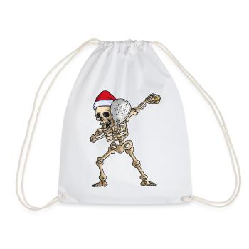 Skelett mit Padelschläger und Weihnachtsmütze - Turnbeutel - Weiß - Vorne