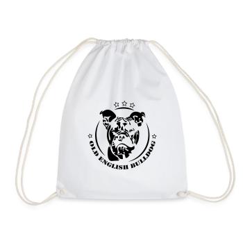 Old English Bulldog dog portrait Wilsigns OEB - Drawstring Bag - white - Front