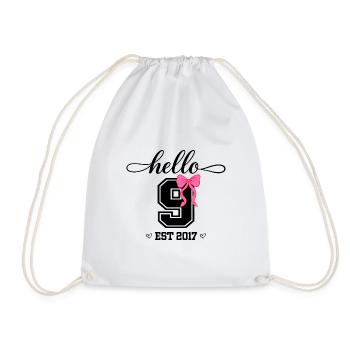 Hello 9 Est 2017 Girls Birthday Design - Drawstring Bag - white - Front
