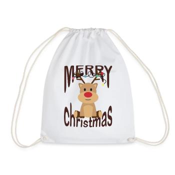 Merry Christmas Reindeer - Drawstring Bag - white - Front