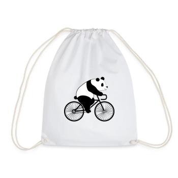 Panda Bicycle - Drawstring Bag - white - Front