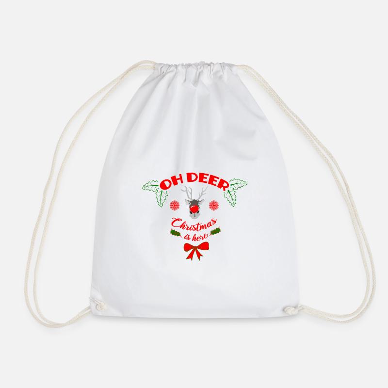 oh deer christmas is here - Drawstring Bag - white
