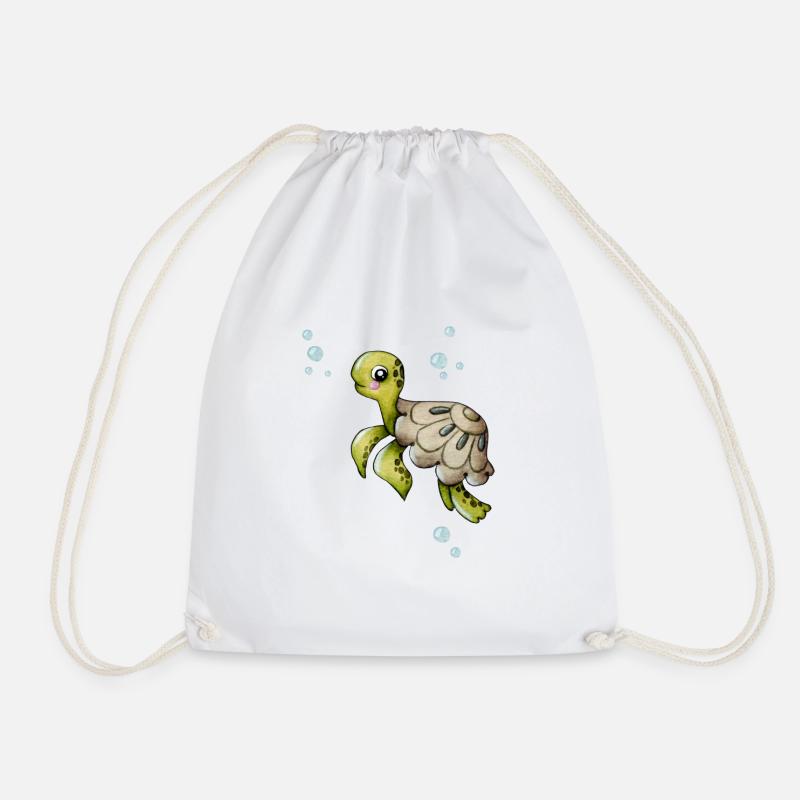 cute turtle - Drawstring Bag - white