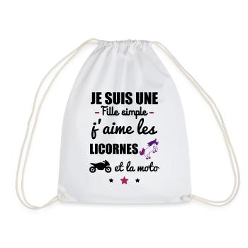 Fille simple licorne moto, motarde, cadeau licorne - Sac de sport léger - blanc - Devant