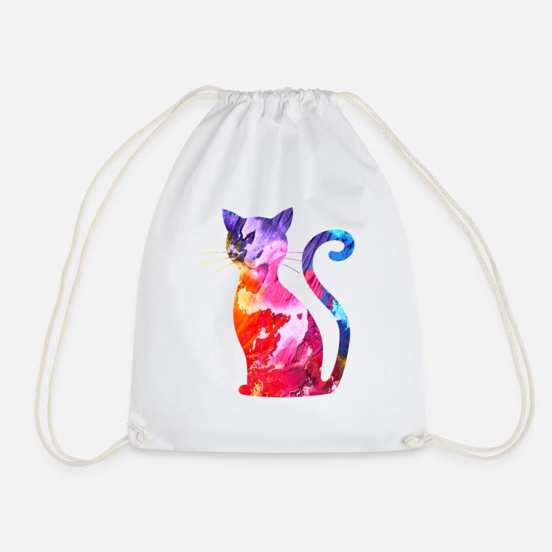 cat - Drawstring Bag - white