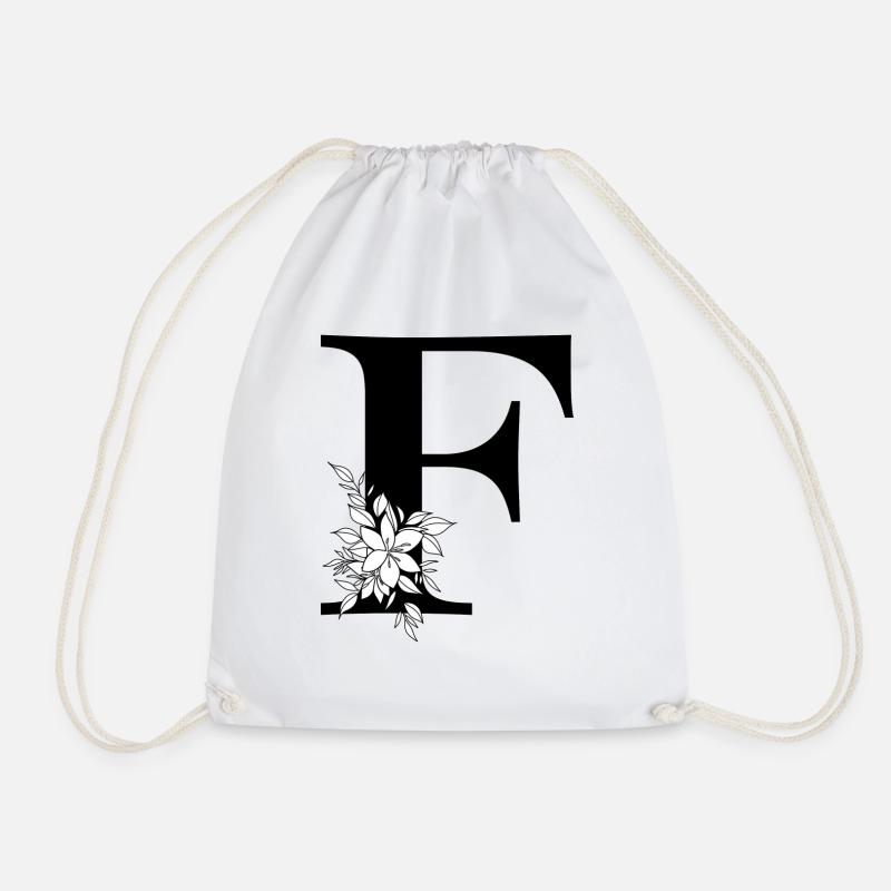Letter F - Drawstring Bag - white