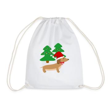 Christmas Dachshund Forest Dog Gift - Drawstring Bag - white - Front