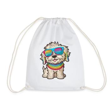 Kawaii Cute Happy Colorful Dog avec des lunettes de soleil - Sac de sport léger - blanc - Devant