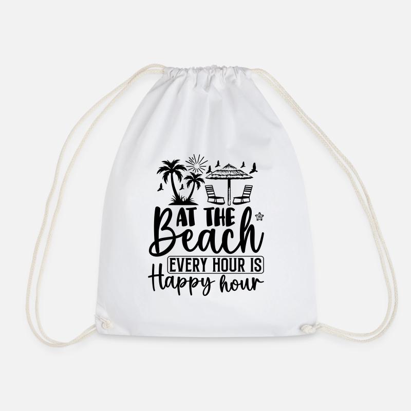 At the beach every hour is happy hour - Drawstring Bag - white