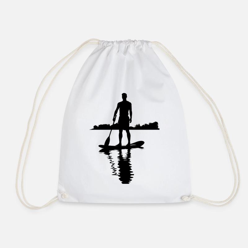 Stand Up Paddle Mann Silhouette - Turnbeutel - Weiß