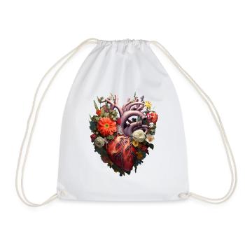 Herzblume | Herz Design | Herz aus Blumen | Blumen - Turnbeutel - Weiß - Vorne
