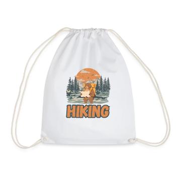 Hiking Brown bear Explorer - Drawstring Bag - white - Front