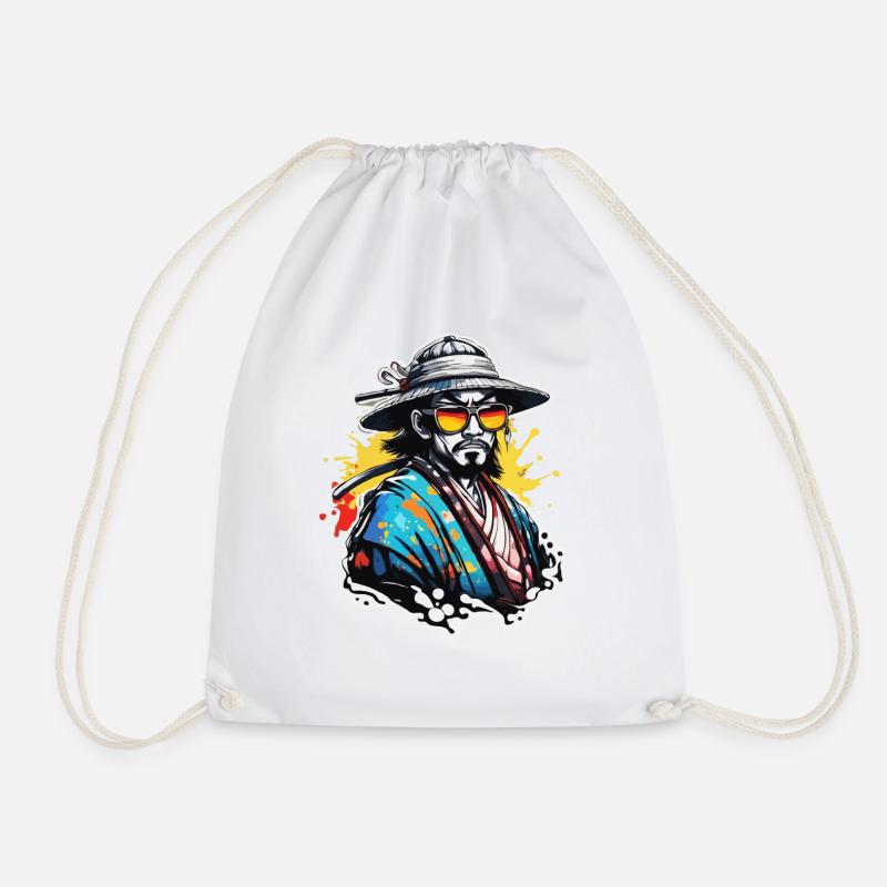 Samurai / Japanese / Harakiri / Katana / Man - Drawstring Bag - white