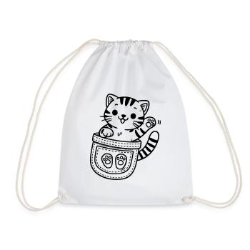 Katze in der Brusttasche - Turnbeutel - Weiß - Vorne