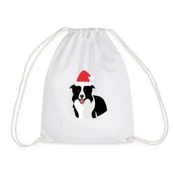Border collie porte chapeau de père Noël - Sac de sport léger - blanc - Devant