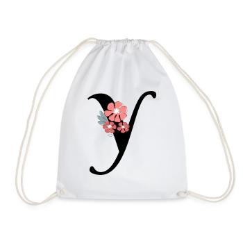 Letter and Minimalist Flowers - Drawstring Bag - white - Front