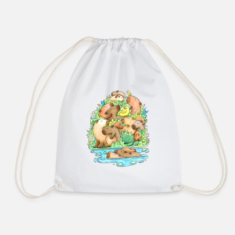 Capybara - Drawstring Bag - white