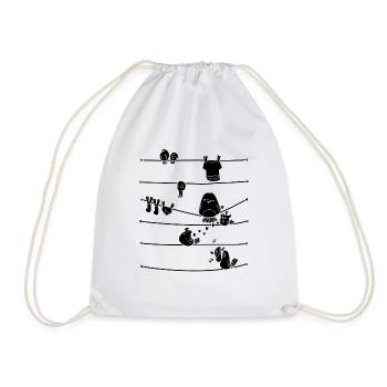 Vögel gestreiften Birdie Illustration Geschenk - Turnbeutel - Weiß - Vorne