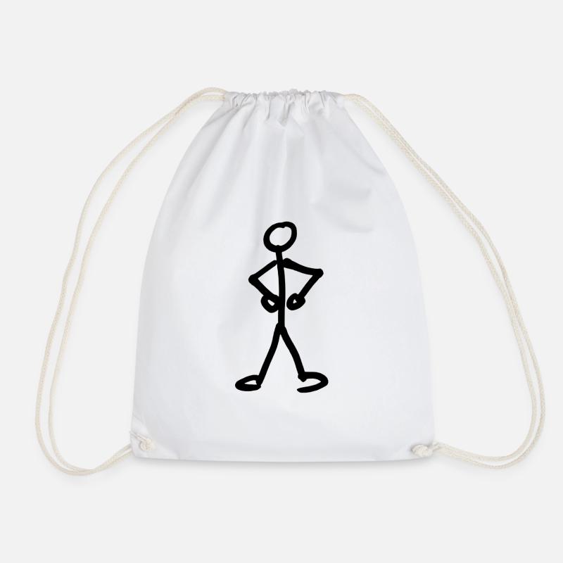 stick figure - Drawstring Bag - white