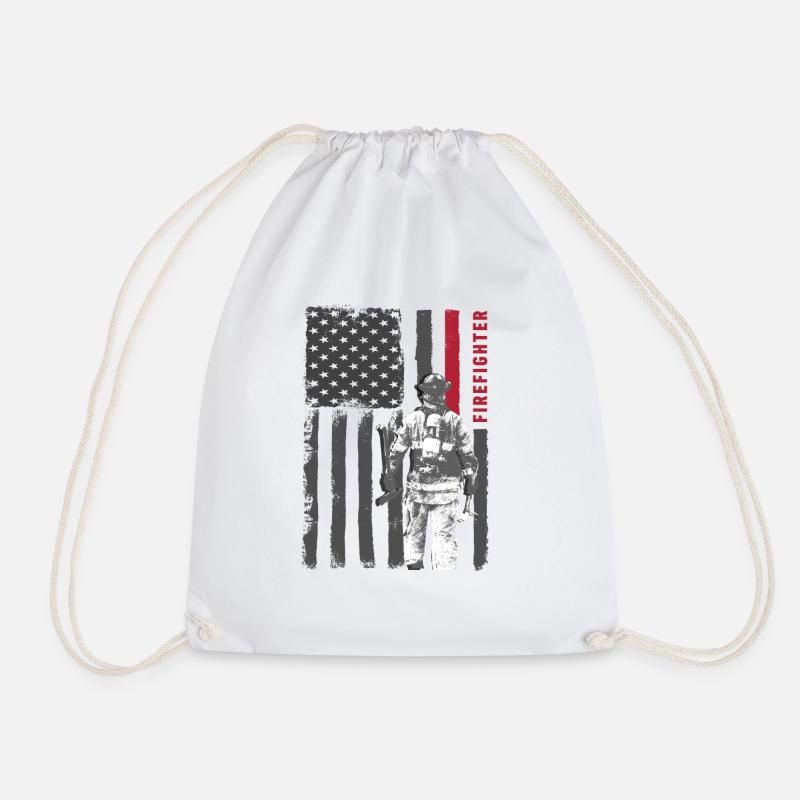 Firefighter Firefighter funny USA gift help - Drawstring Bag - white