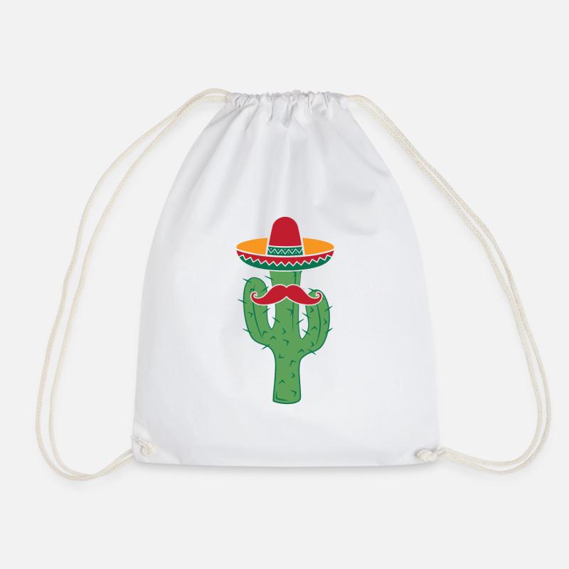 Kaktus mit Sombrero-Schnurrbart-lustigem Cinco De Mayo - Turnbeutel - Weiß