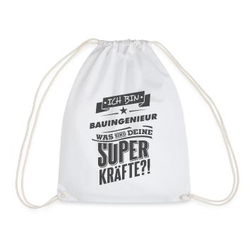 NEU Superpower Bauingenieur RAHMENLOS Geschenk - Turnbeutel - Weiß - Vorne