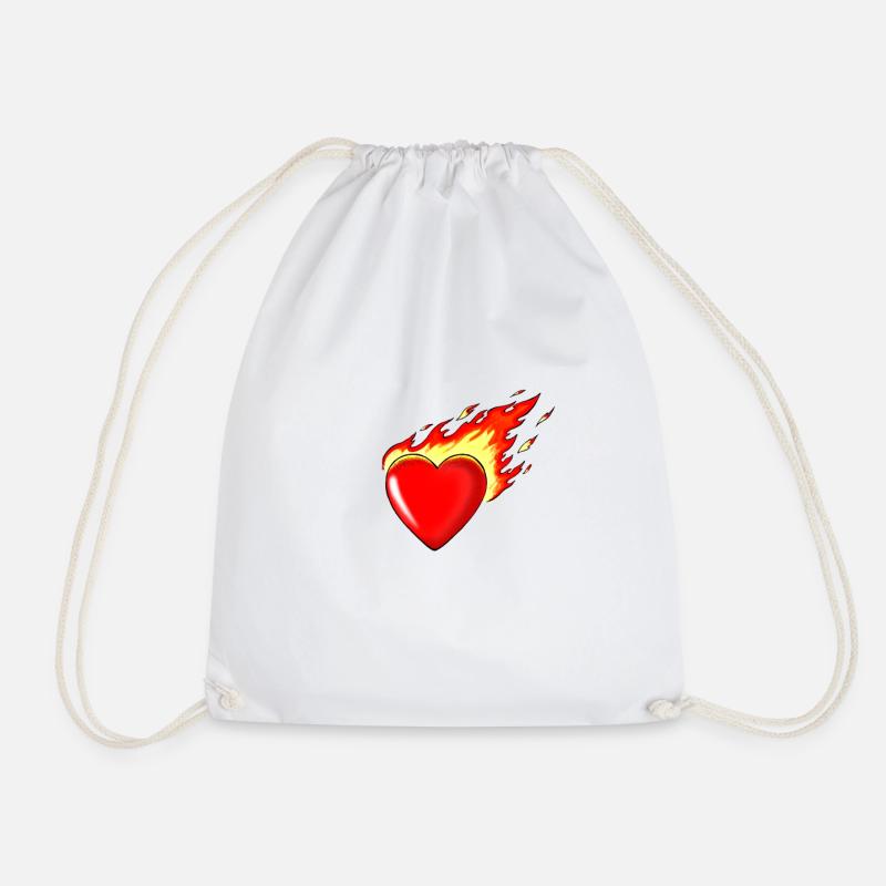 flaming heart - Drawstring Bag - white
