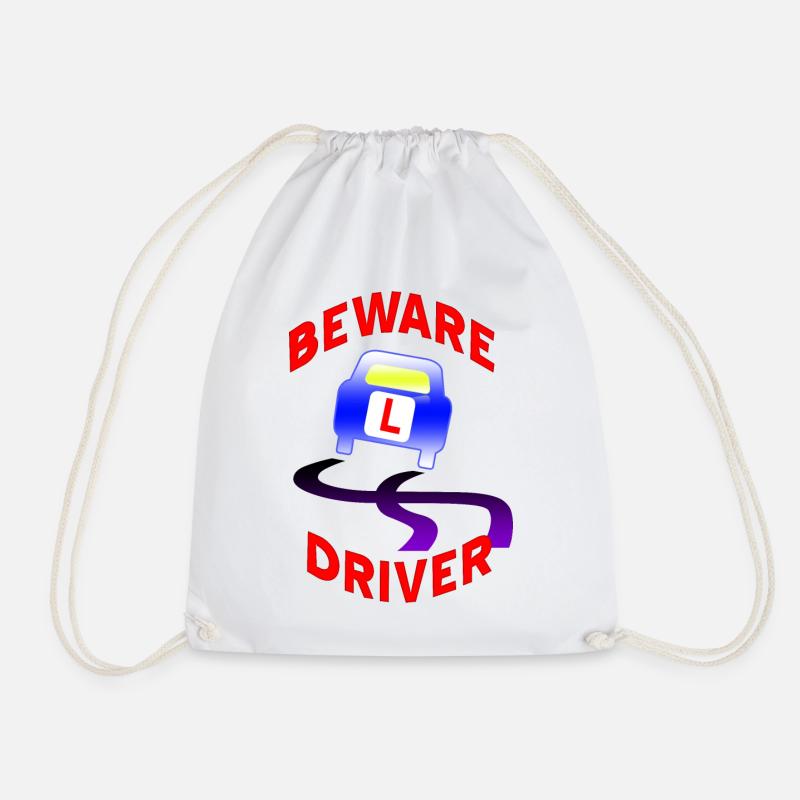 Beware Driver Car Graphic - Drawstring Bag - white