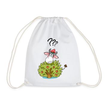 Cow with Bush Funny Animal Design - Drawstring Bag - white - Front