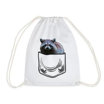 Raccoon in Pocket Chest Bag Bear Gift - Drawstring Bag - white - Front