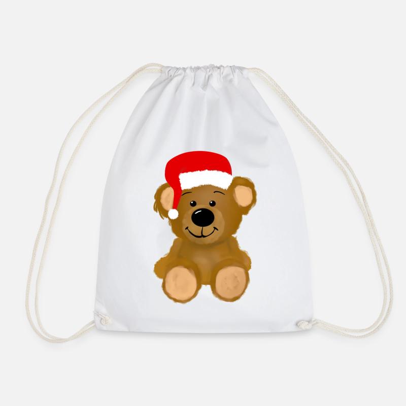 Christmas Teddy Bear - Drawstring Bag - white