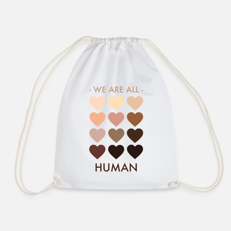 We are all human - Drawstring Bag - white