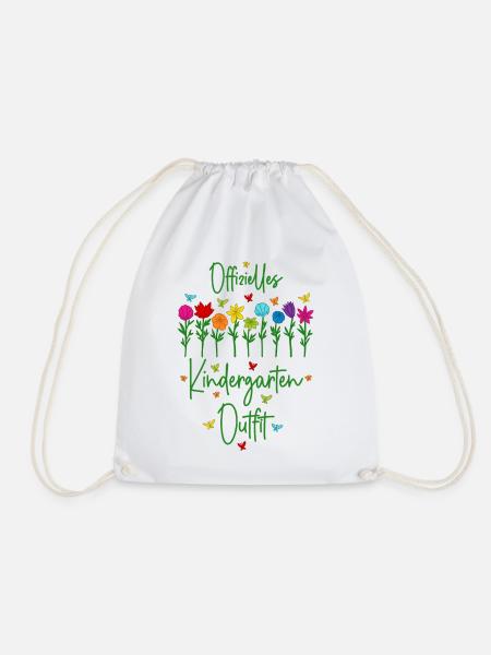 Offizielles Kindergarten Outfit mit bunten Blumen - Turnbeutel - Weiß
