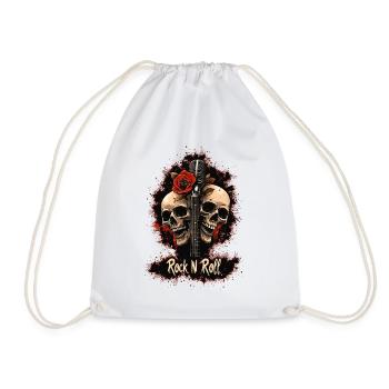 Rock N Roll Skull Electric Guitar Rose Music Rocker - Drawstring Bag - white - Front