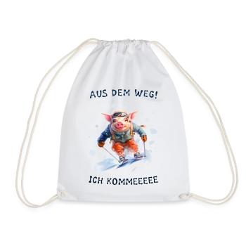 Pistensau Ski fahren "Aus dem Weg! Ich kommeeee" - Turnbeutel - Weiß - Vorne