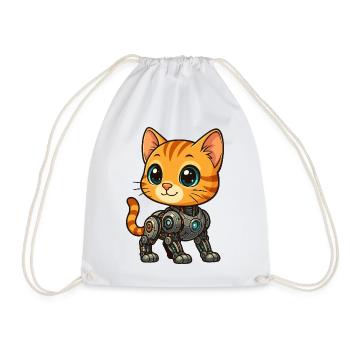 Cute Kitten Cyborg Robot Cartoon - Drawstring Bag - white - Front
