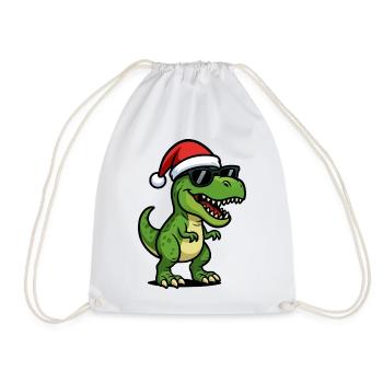 T-Rex Santa with sunglasses - Drawstring Bag - white - Front