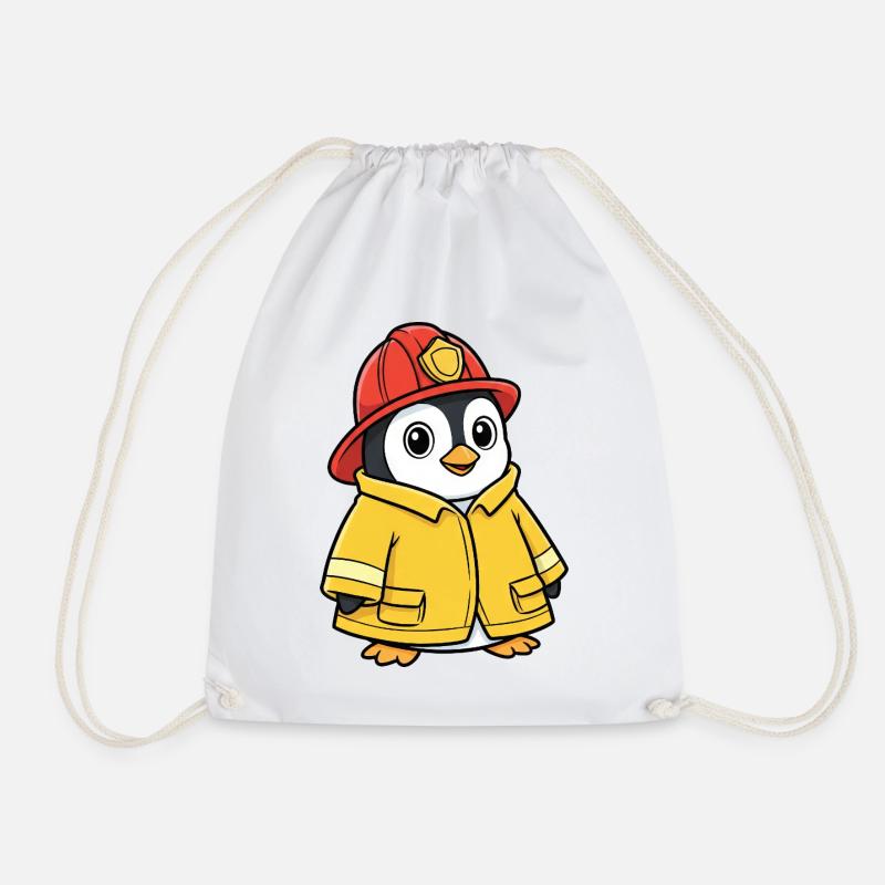 Süßer Pinguin Feuerwehrmann Helfer Cartoon - Turnbeutel - Weiß
