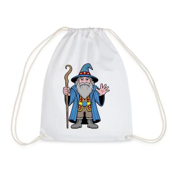 Cosmic Wizard in Starry Hat - Drawstring Bag - white - Front
