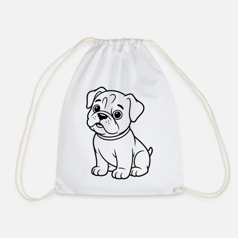Pug Contour Drawing: Cute Snout - Drawstring Bag - white