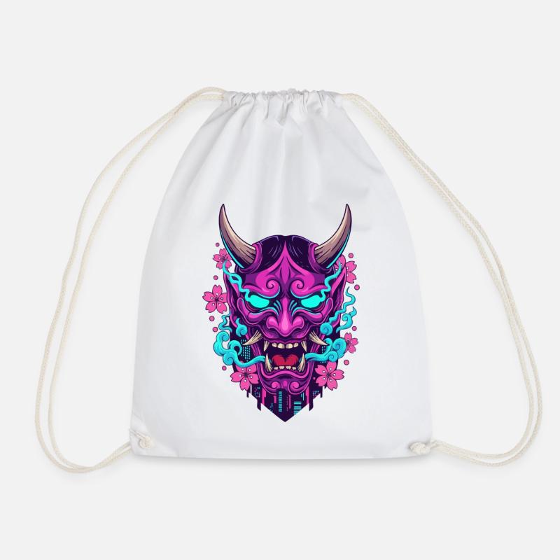 Floral Neon Demon Mask - Drawstring Bag - white