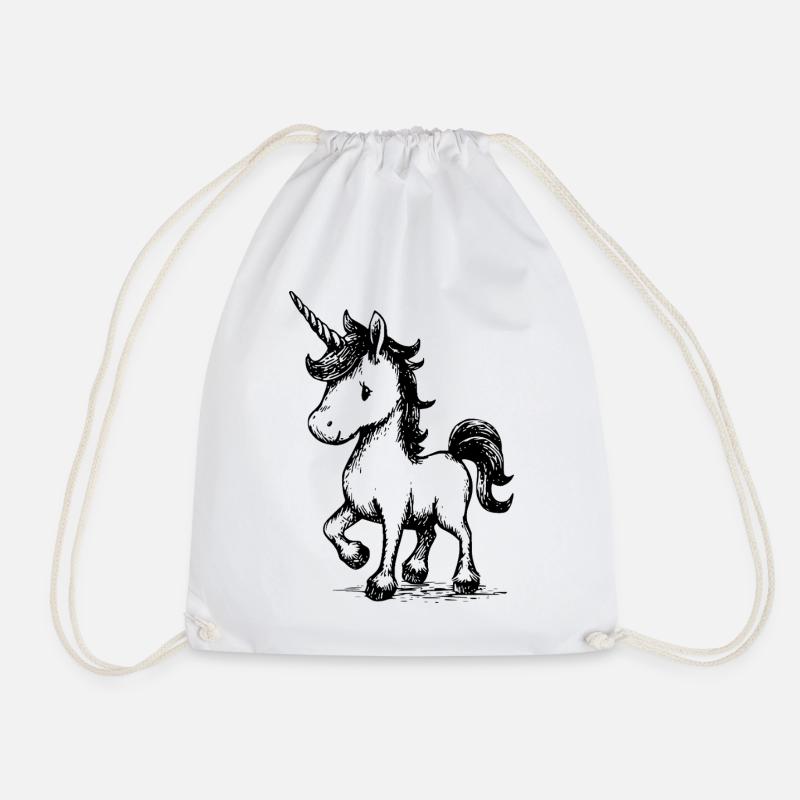 cute unicorn - Drawstring Bag - white