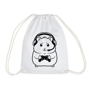 Gamer Hamster Controller Outline - Drawstring Bag - white - Front